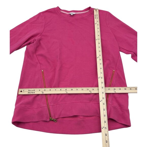 Crown & Ivy Pink Textured Long Sleeve Cotton Sweatshirt Gold Zipper Accents Wome - Picture 4 of 5